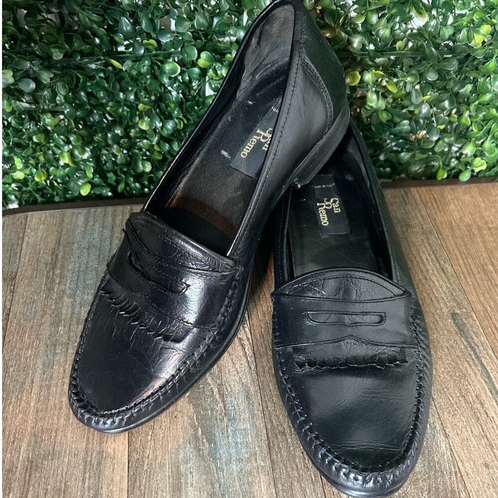 ♡ San Remo Men’s Dress Shoes Black Leather Made in Italy  9.5 9 1/2 (B)